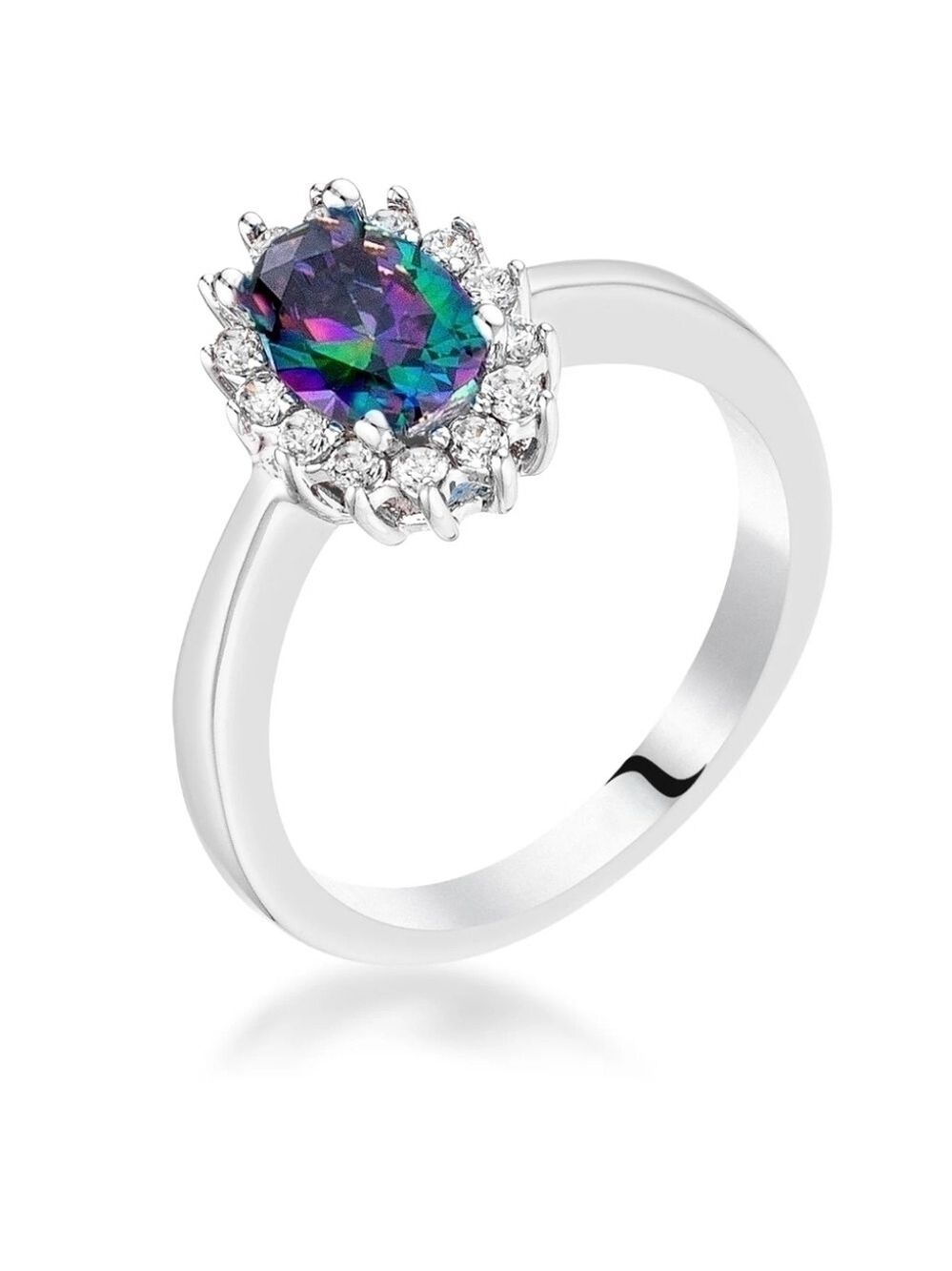 SIlver Tone Mystic CZ Petite Oval Ring, NEW